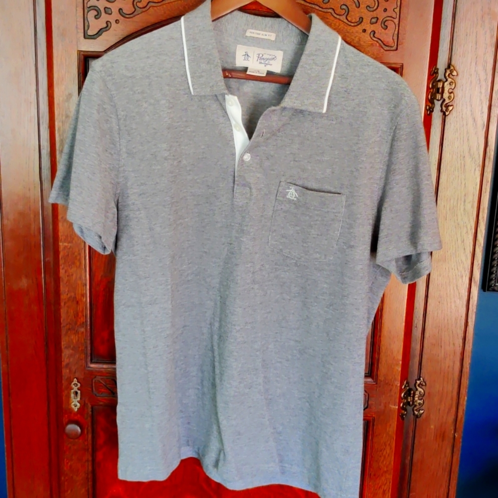 Men's original penguin grey polo size Large slim fit